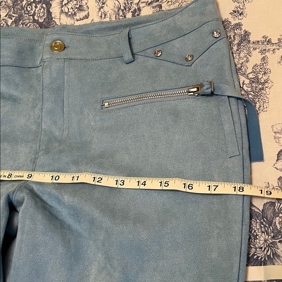 Blue Suede Fringe Rhinestone Pants size Large - Picture 9 of 9